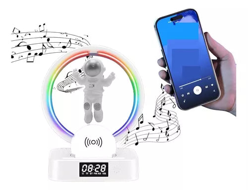 Alto-falante Bluetooth TWS Estilo Astronauta com Levitação Magnética e Luz RGB