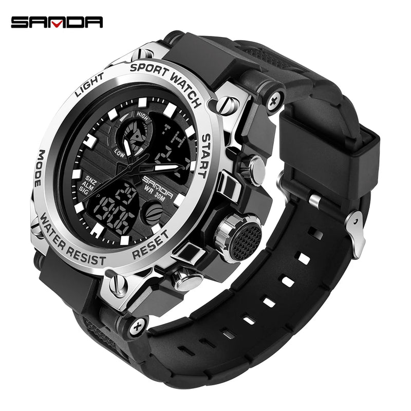 Relógio Masculino Sport Watch Sanda Prova D'água + Display LEDProva