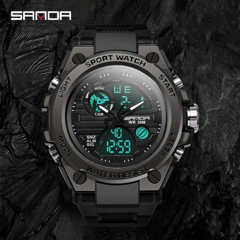 Relógio Masculino Sport Watch Sanda Prova D'água + Display LEDProva