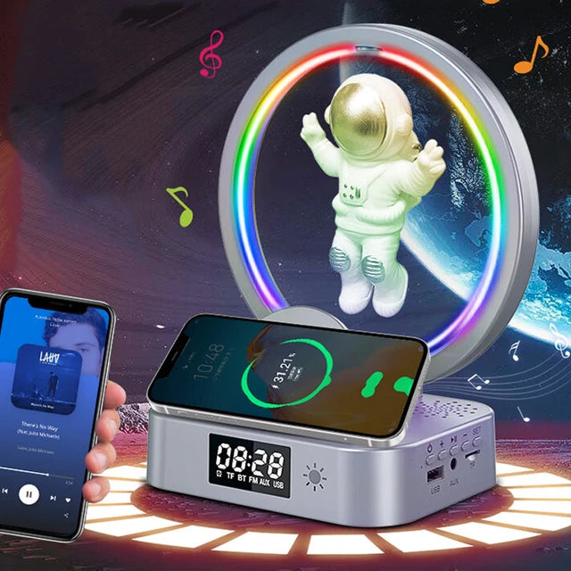 Alto-falante Bluetooth TWS Estilo Astronauta com Levitação Magnética e Luz RGB